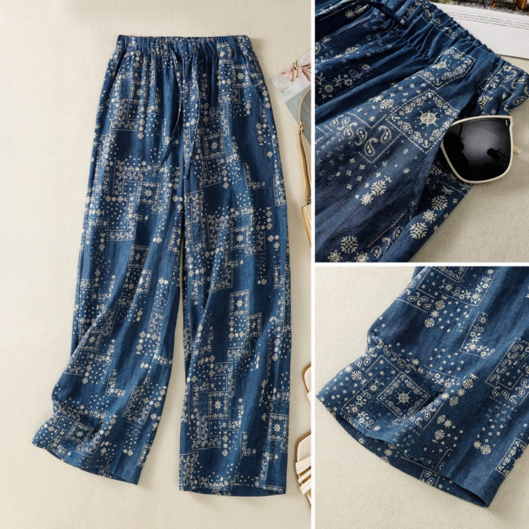 Shea - Boho Print Wide-Leg Pants - Flowy &Soft