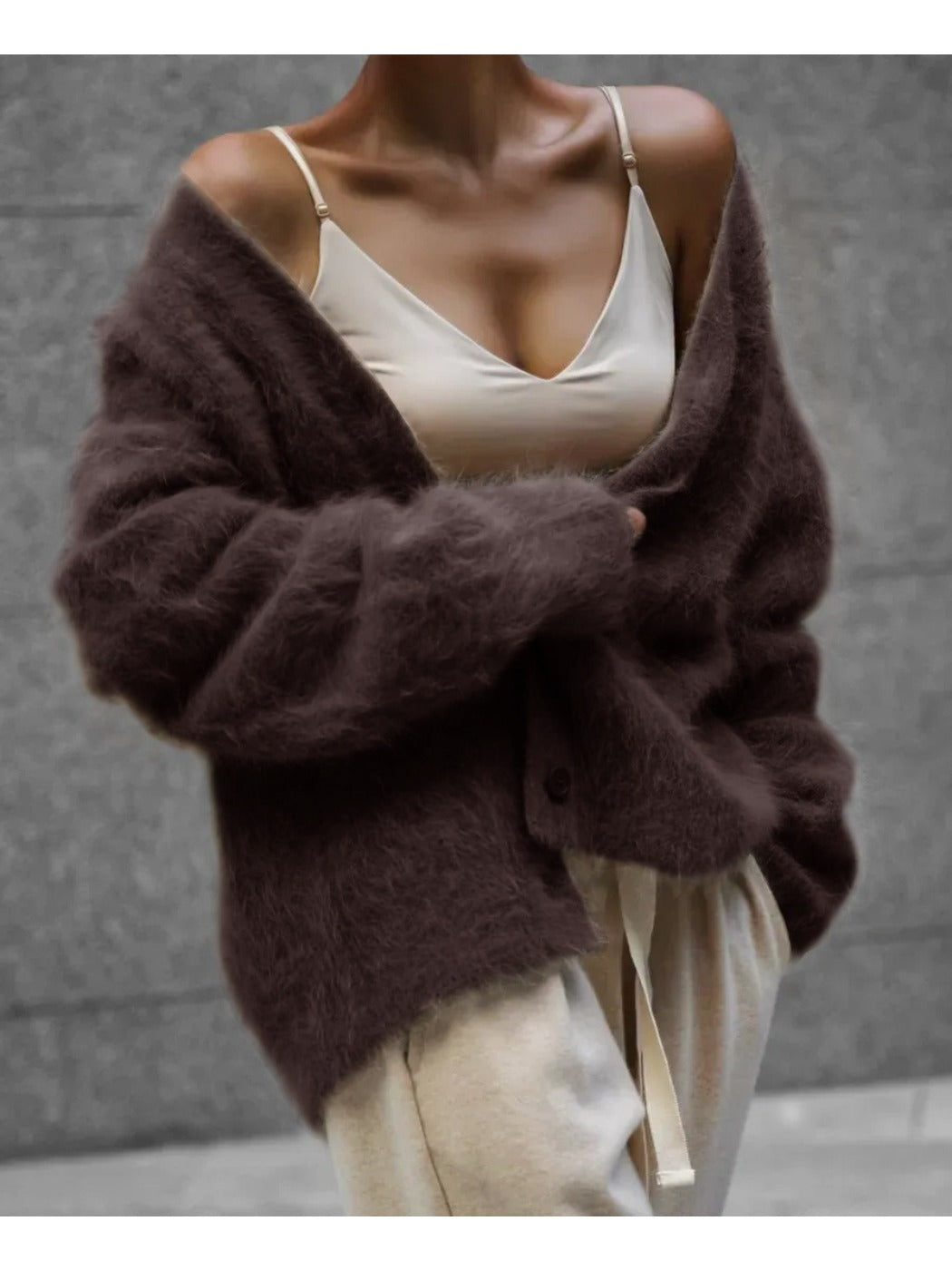 Crosa - Women's V-Neck Knit Cardigan Sweater Open Front Coat