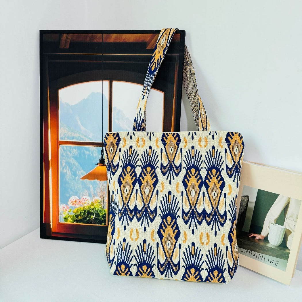 Cosbai - Atlas Print knit Shoulder Bag - Spacious & Vintage