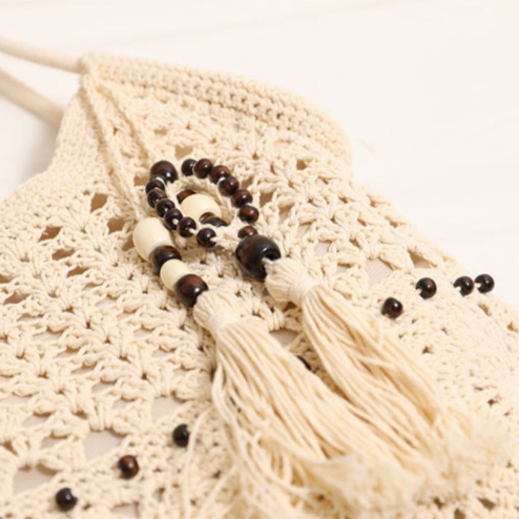 Cosbai - Boho Crochet Shoulder Bag With Zipper
