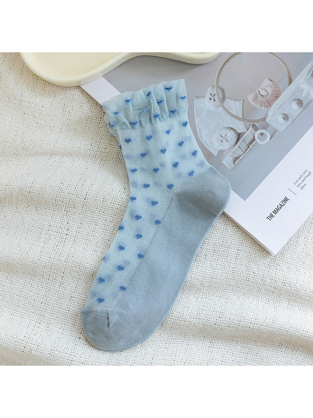 Rufia - Cute Heart Pattern Ruffle Crew Socks