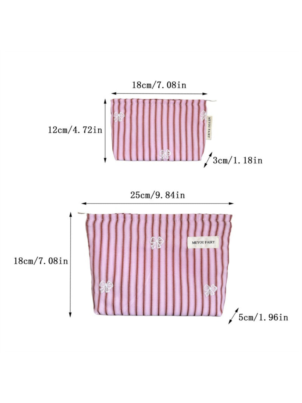 Pink stripe butterfly makeup bag folded flat highlighting its flexible material