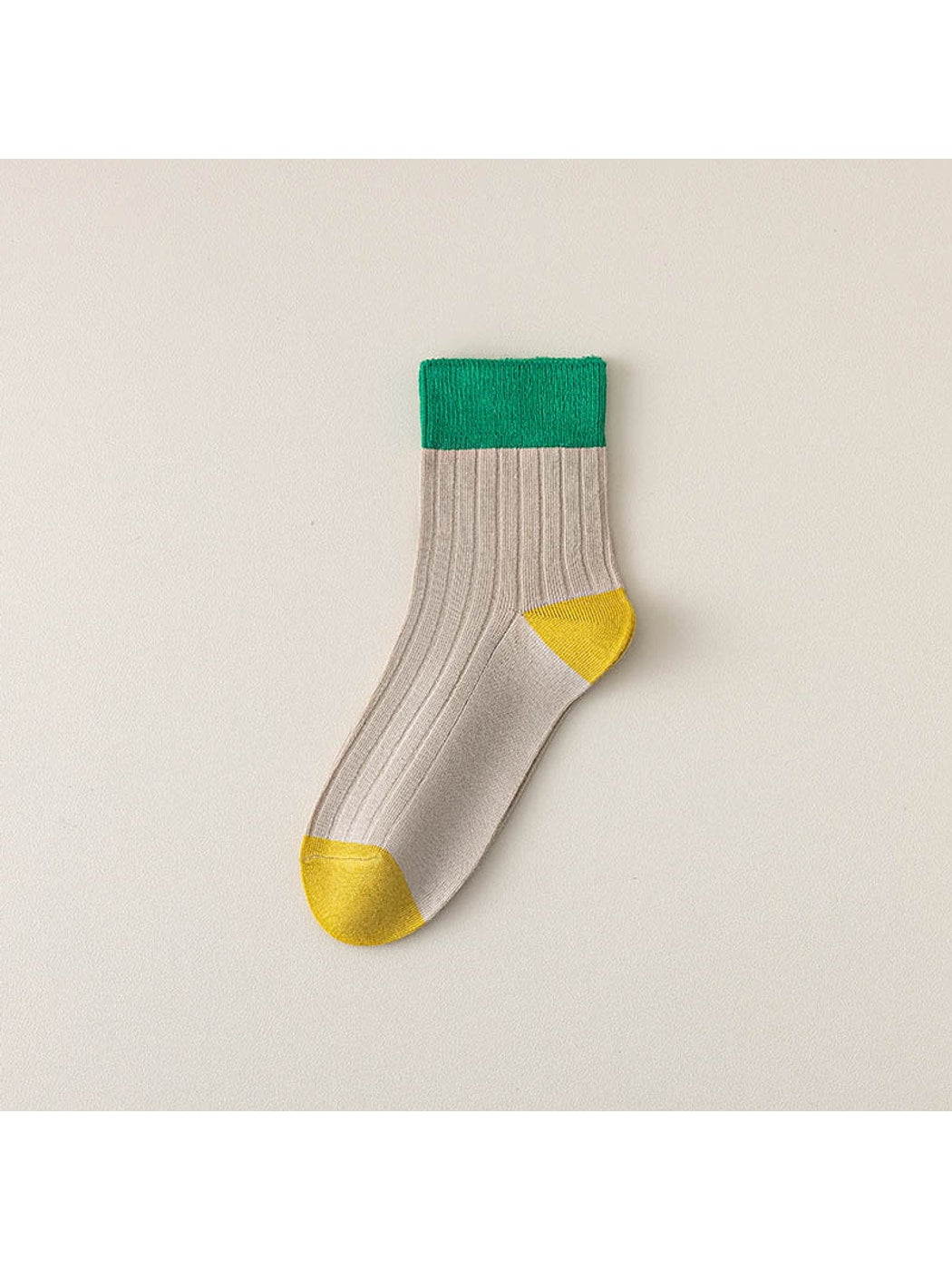 Rufia - Simple Colorblock Ribbed Casual Crew Socks