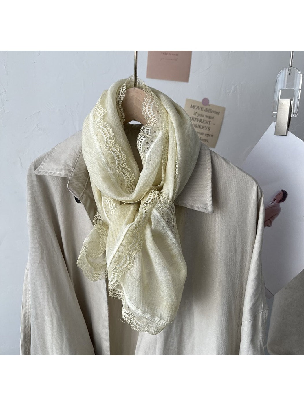 Scarvii - Vintage Lace Trim Minimalist Long Scarf