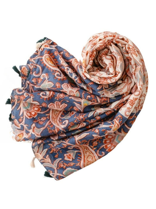 Scarvii - Color-Block Scarf with Paisley Print - Vintage & Classic