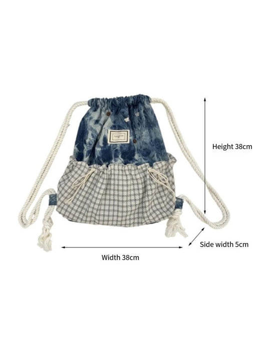 Cosbai – Plaid & Denim Drawstring Backpack