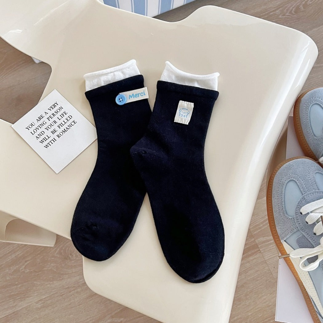 Rufia - Asymmetrical Button Detail Crew Socks