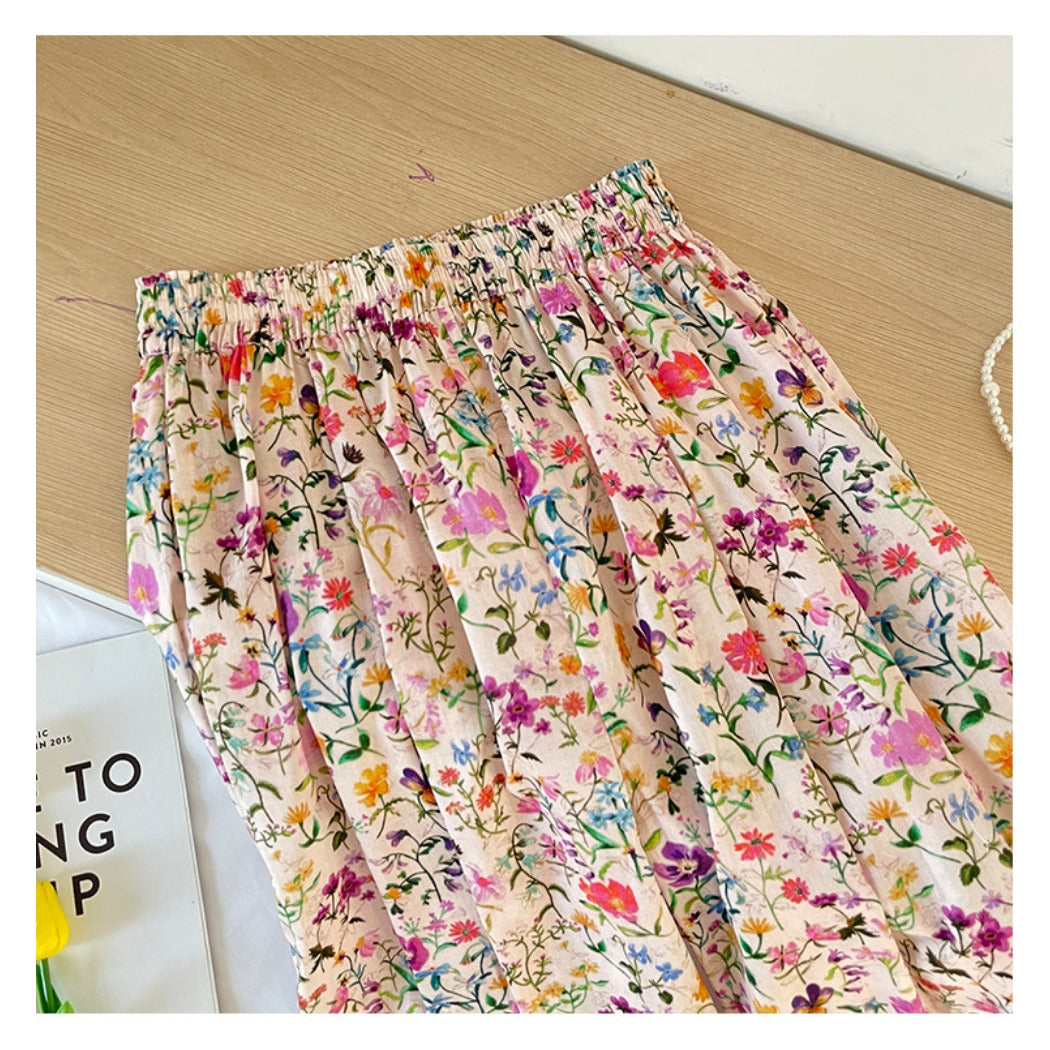 Shea - Floral Wide-Leg Long Pants - Loose & Cheerful