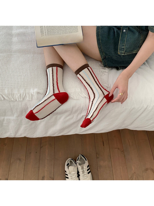 Rufia - Contrast Stripe Textured Crew Socks