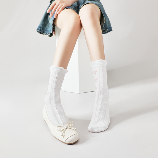 Rufia - White Rolled Edge Socks for Women