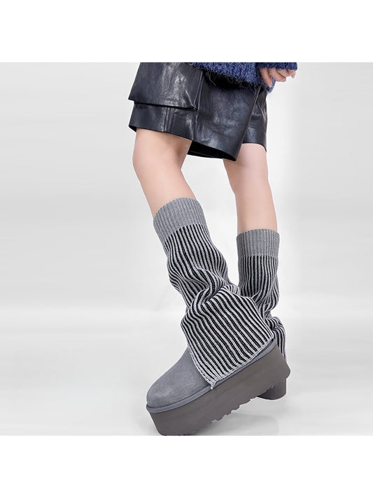 Cozyra - Striped Split-Hem Flared Leg Warmers