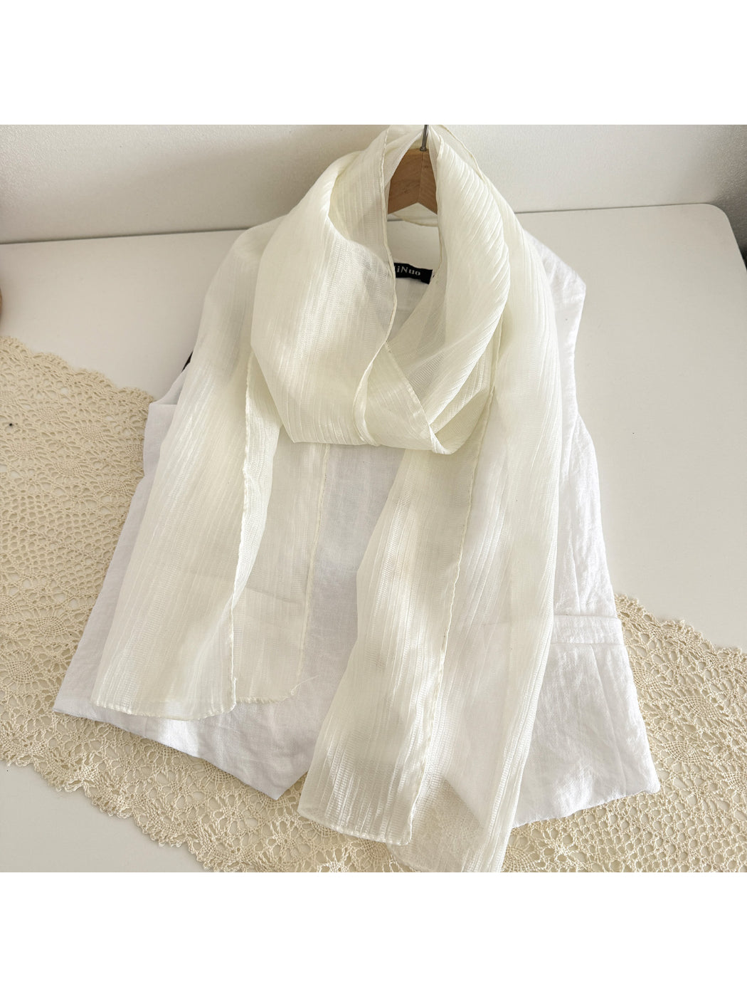 Scarvii - Sheer Wrinkle Texture Long Scarf