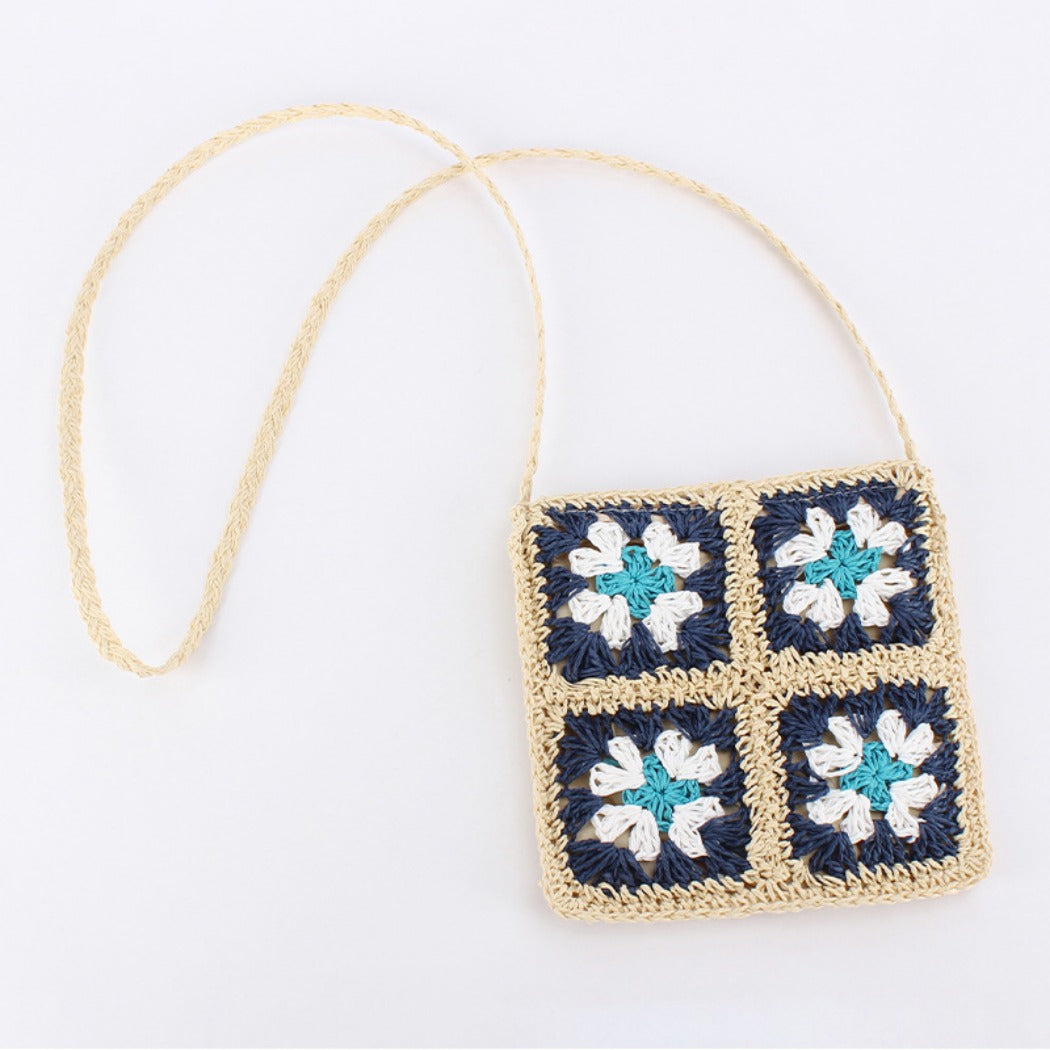 Cosbai - Boho Woven Flower Crossbody Bag With Zipper