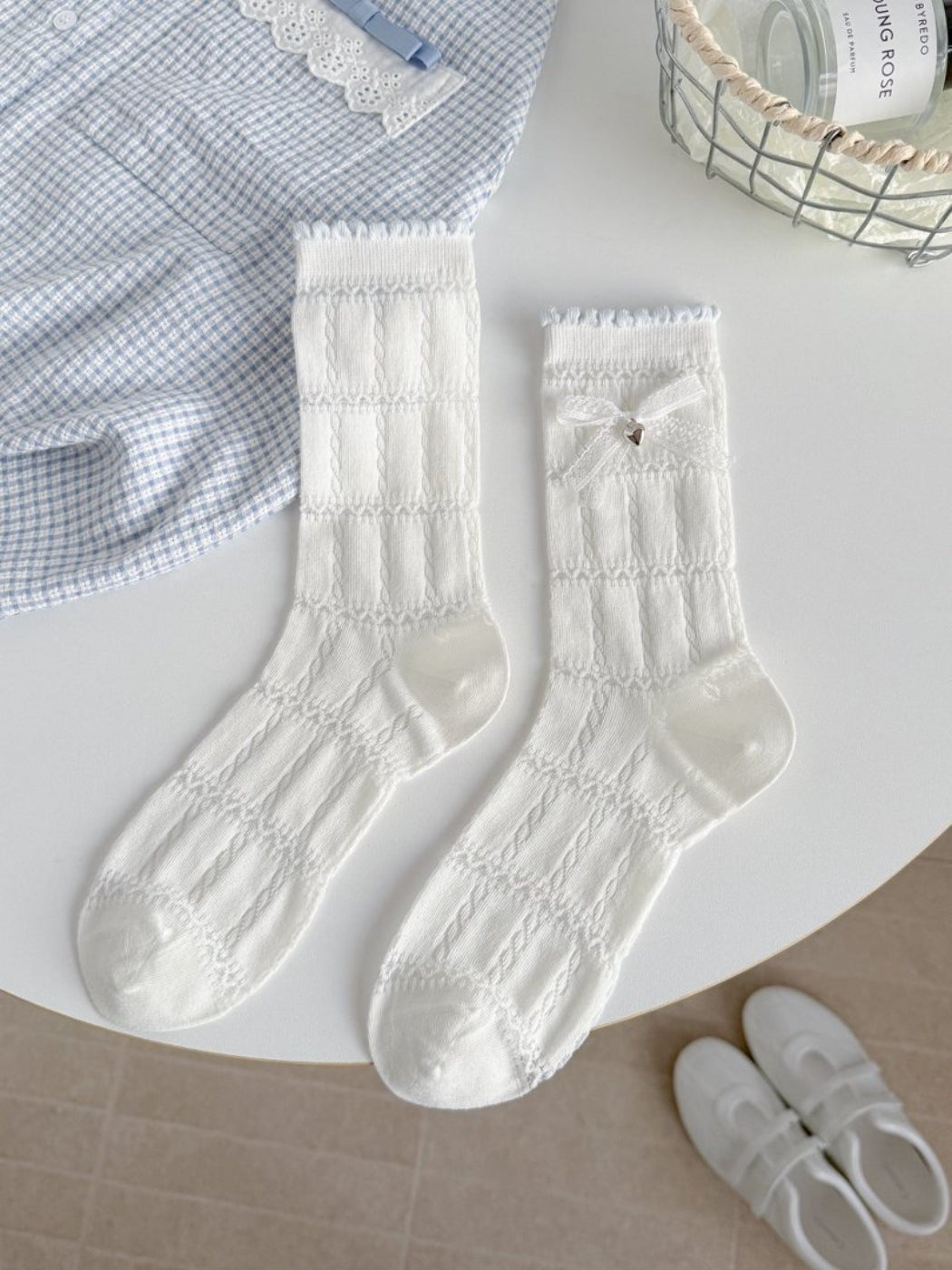 Packaging of Rufia Sweet Bear ribbed crew socks with brand label visible