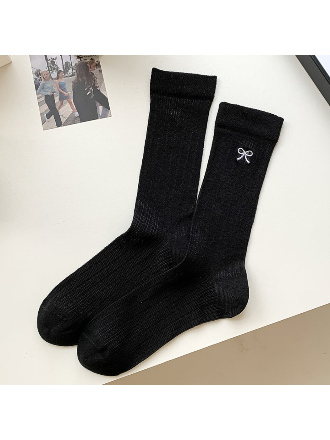 Rufia - Soft Rib Knit Crew Socks with Mini Bow