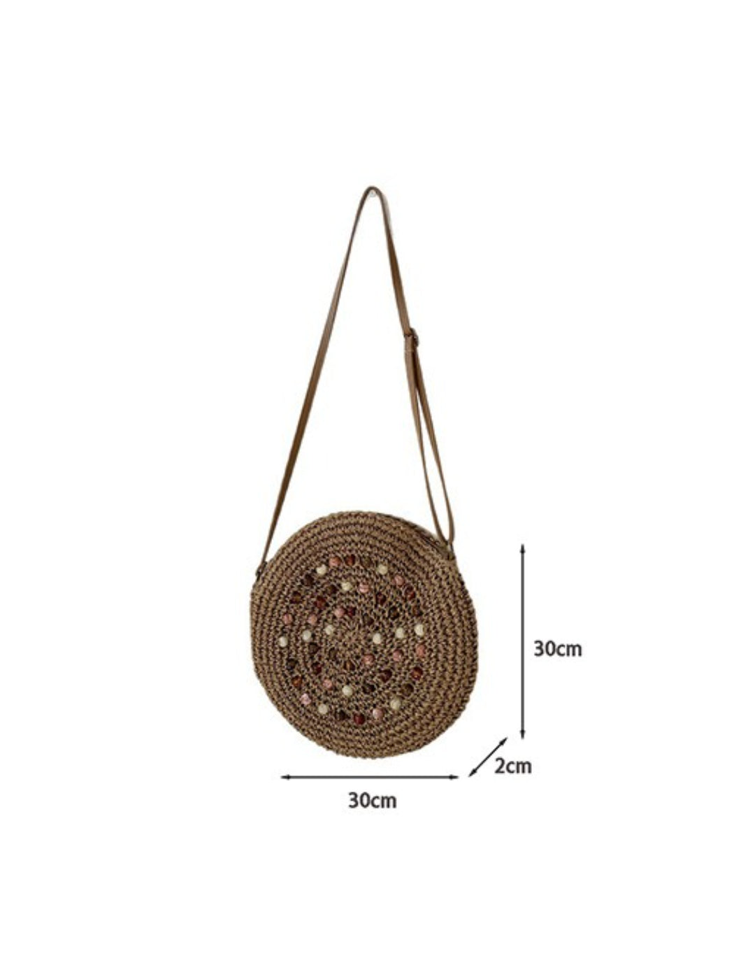 Cosbai - Round Woven Straw Crossbody Bag