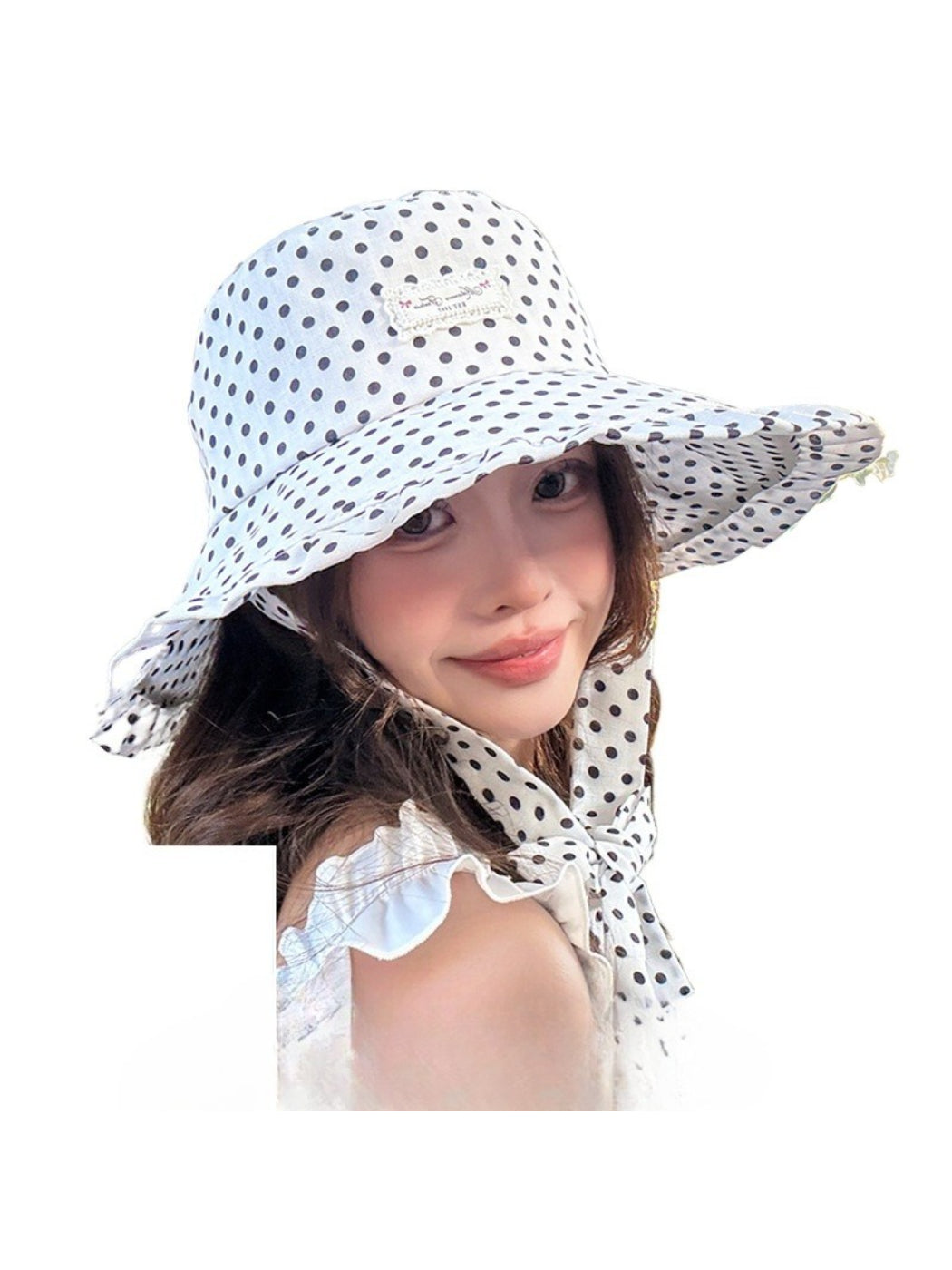 Haila polka dot hat displayed on a white mannequin head