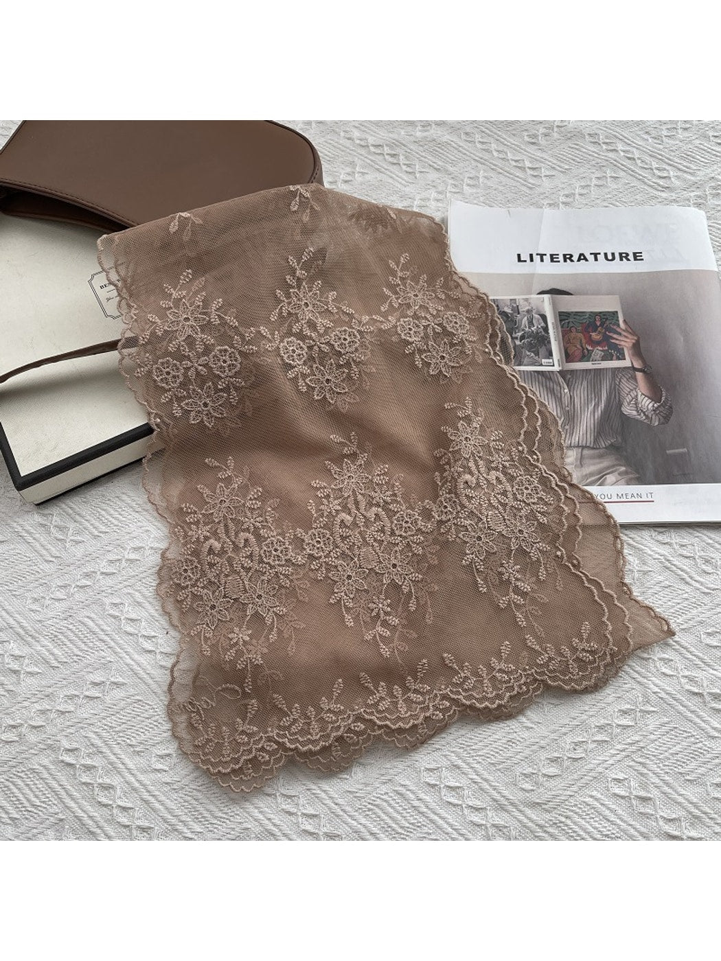 Scarvii - Vintage Embroidered Long Lace Scarf