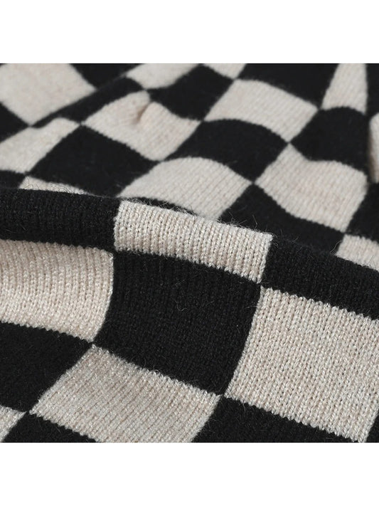Haila - Checkerboard Cuffed Knit Beanie