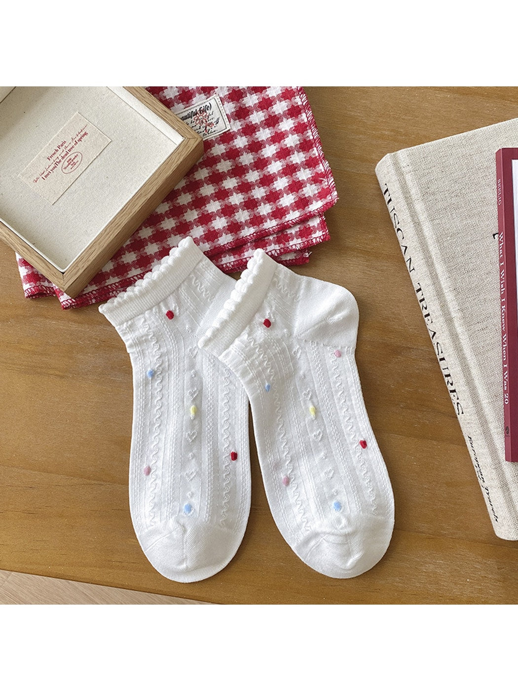 Rufia - Scalloped Cuff Patterned Casual Ankle Socks