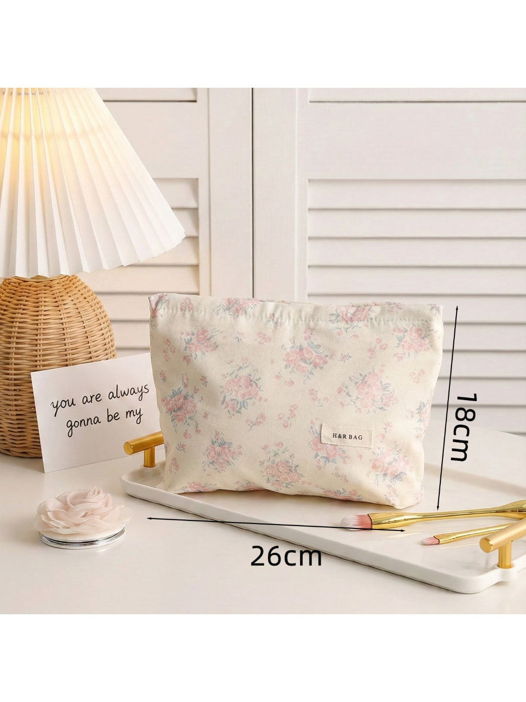 Cosbai floral makeup bag photographed from side angle highlighting shape and print
