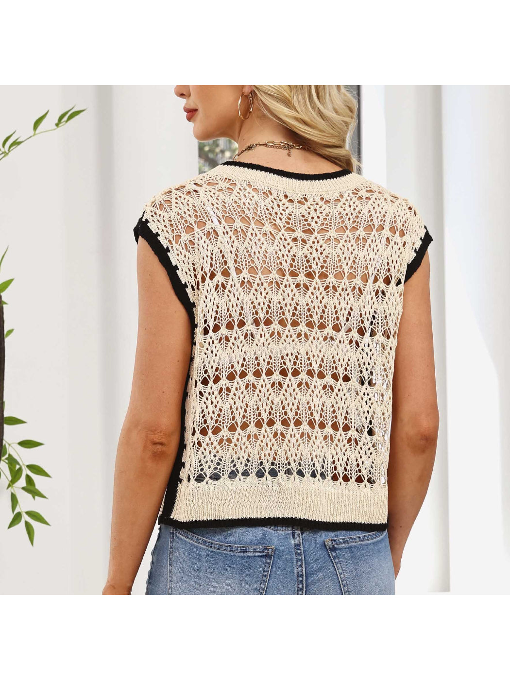 Crosa - Contrast Trim Crochet Beach Top