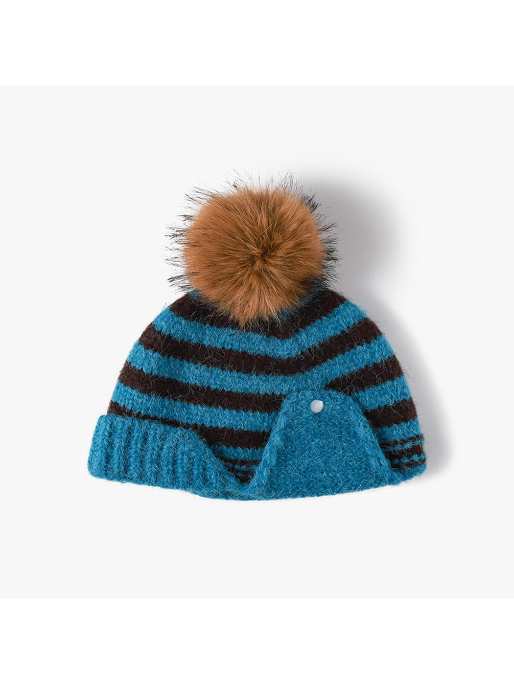 Haila - Striped Pom Ear Flap Knit Winter Hat