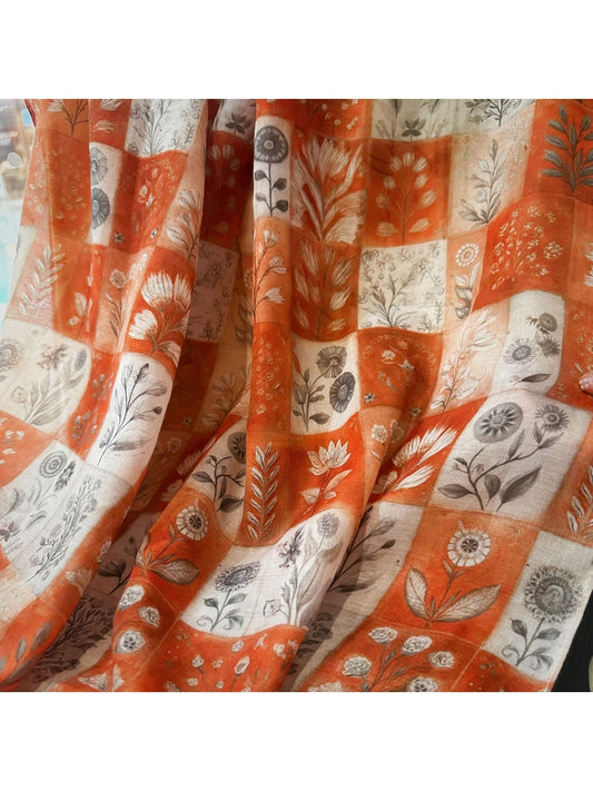 Scarvii - Summer Orange Floral Lace Wrap Scarf