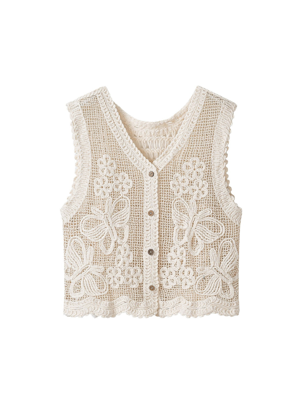Crosa - V Neck Butterfly and Floral Knit Vest