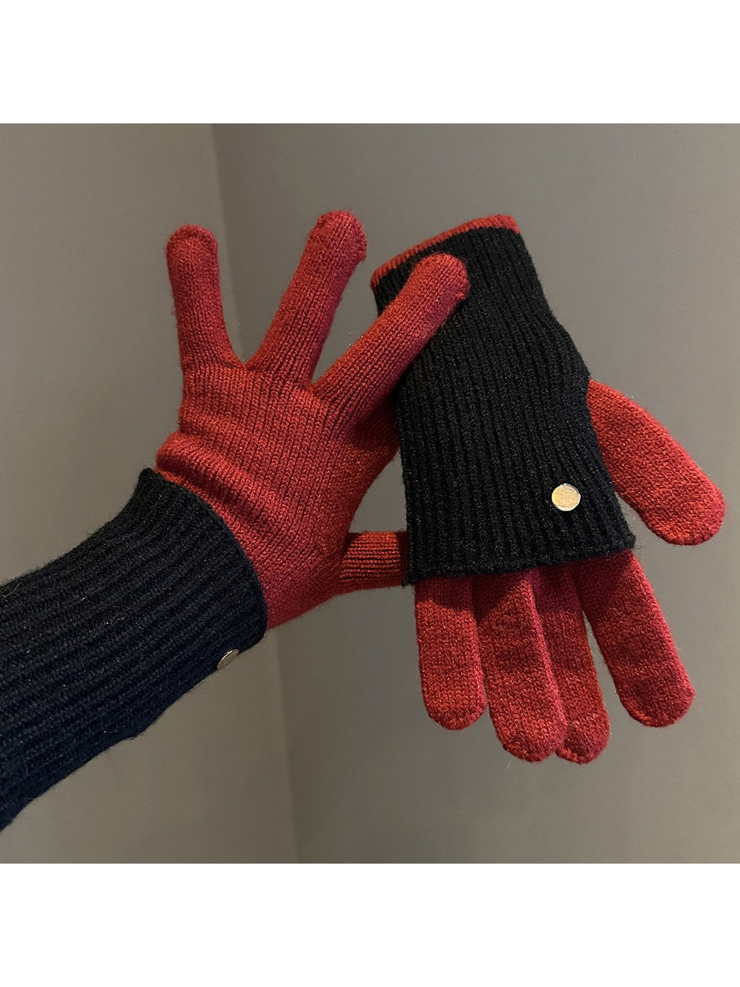 Gloving - Colorblock Ribbed Knit Winter Gloves