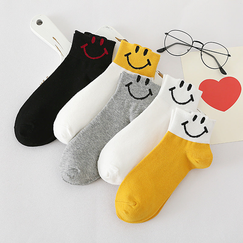 Rufia Cotton Socks for Women | 5 Pairs | Smile Face Pattern | Cute and Fashionable