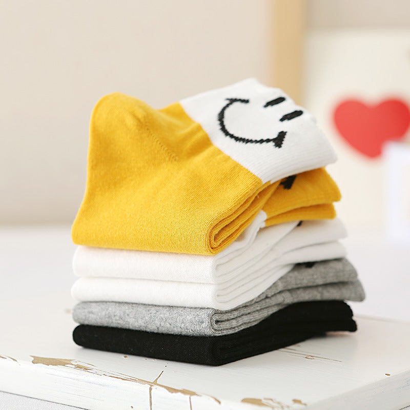Rufia Cotton Socks for Women | 5 Pairs | Smile Face Pattern | Cute and Fashionable
