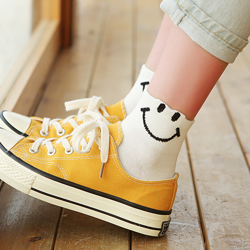 Rufia Cotton Socks for Women | 5 Pairs | Smile Face Pattern | Cute and Fashionable