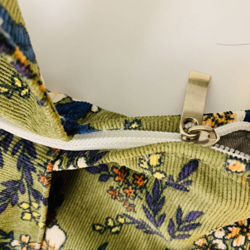 Vintage Floral Corduroy Tote Bag