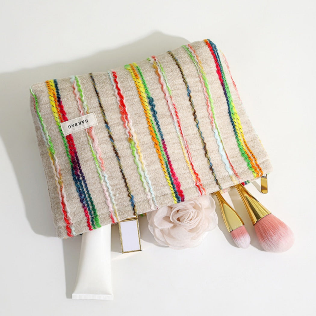 Cosbai - Beige Boho Crochet Makeup Pouch With Zipper
