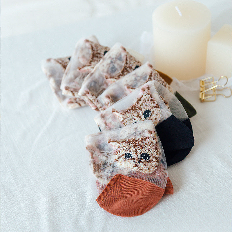 Rufia - 6 Pairs Cat Mesh Socks for Women