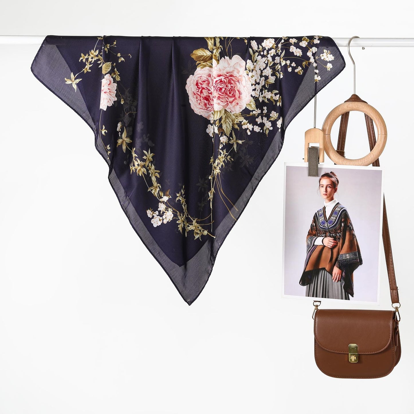 Scarvii - Botanical Rose Branch Square Scarf