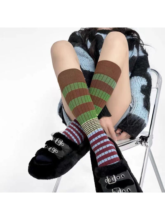 Rufia - Retro Color Block Long Socks for Women