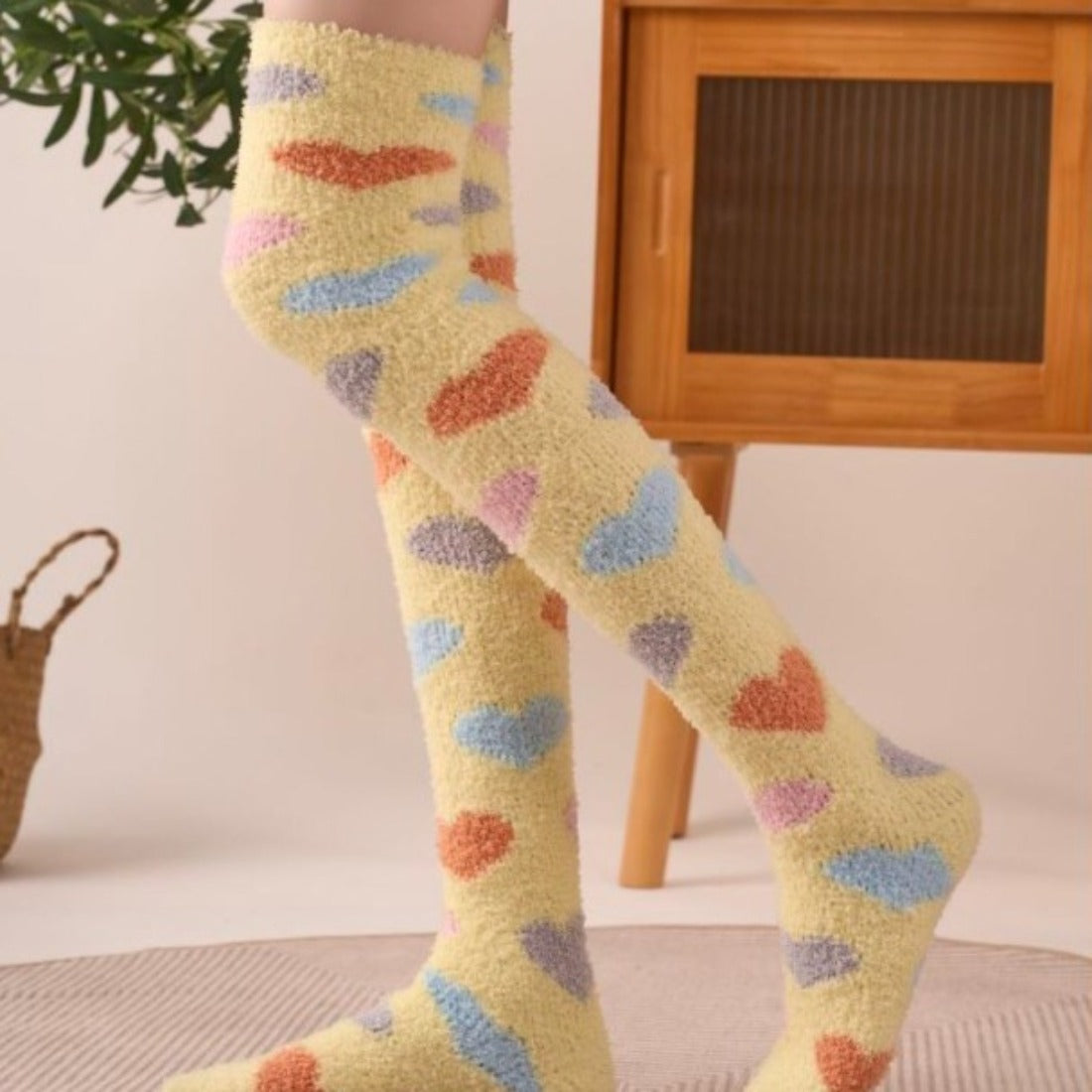 Rufia - Colorful Coral Fleece Over-the-Knee Socks