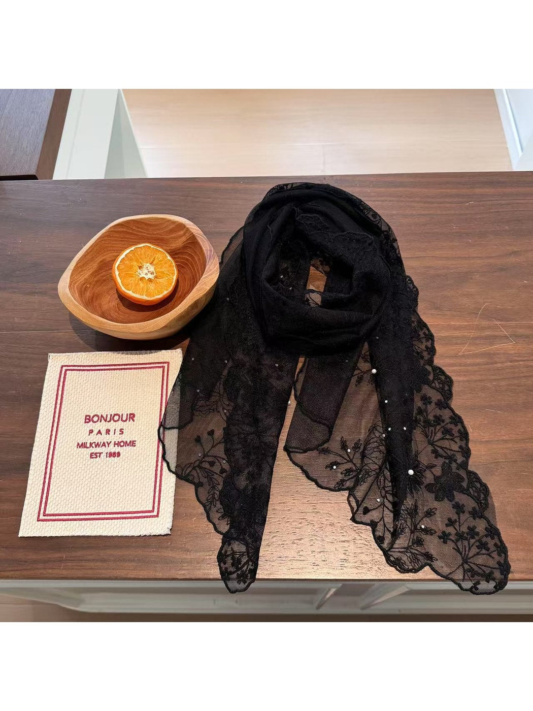 Scarvii - Scalloped Edge Lace Long Styling Scarf