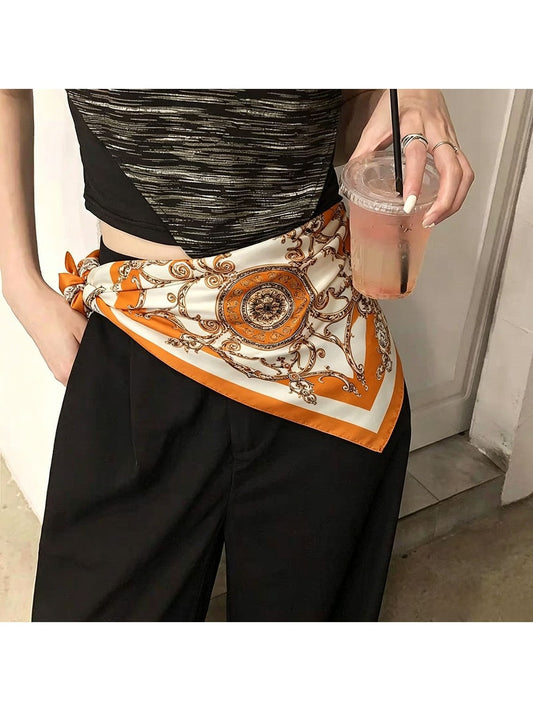 Scarvii - Geometric Floral Print Office Style Square Scarf