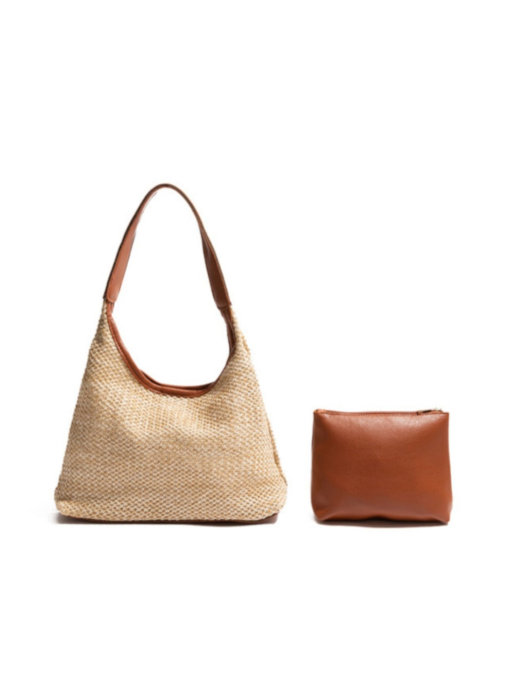 Cosbai - Spacious Light Brown Minimalist Woven Shoulder Bag