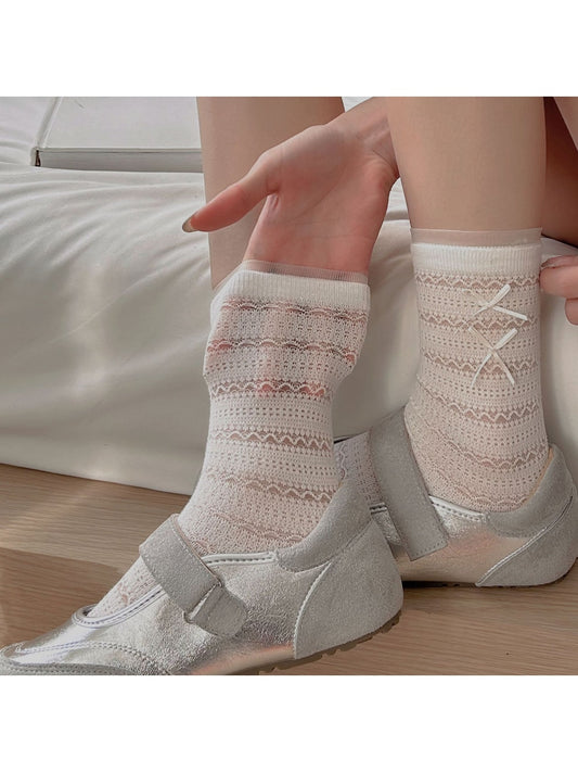 Rufia - Double Bow Detail Openwork Crew Socks