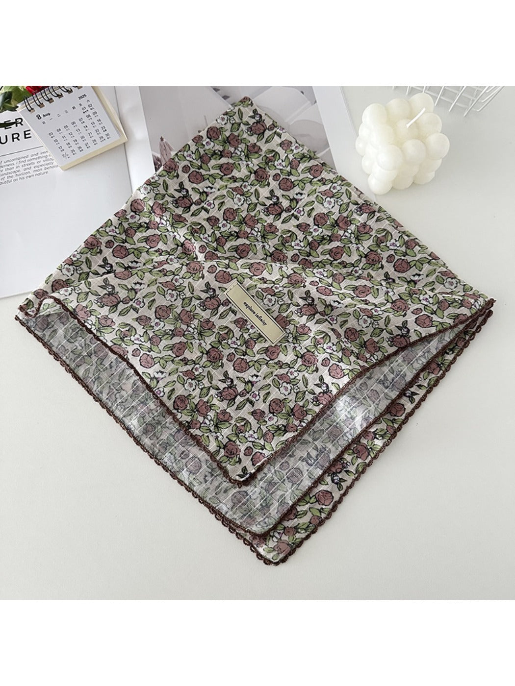 Scarvii - Vintage Floral Print Square Scarf