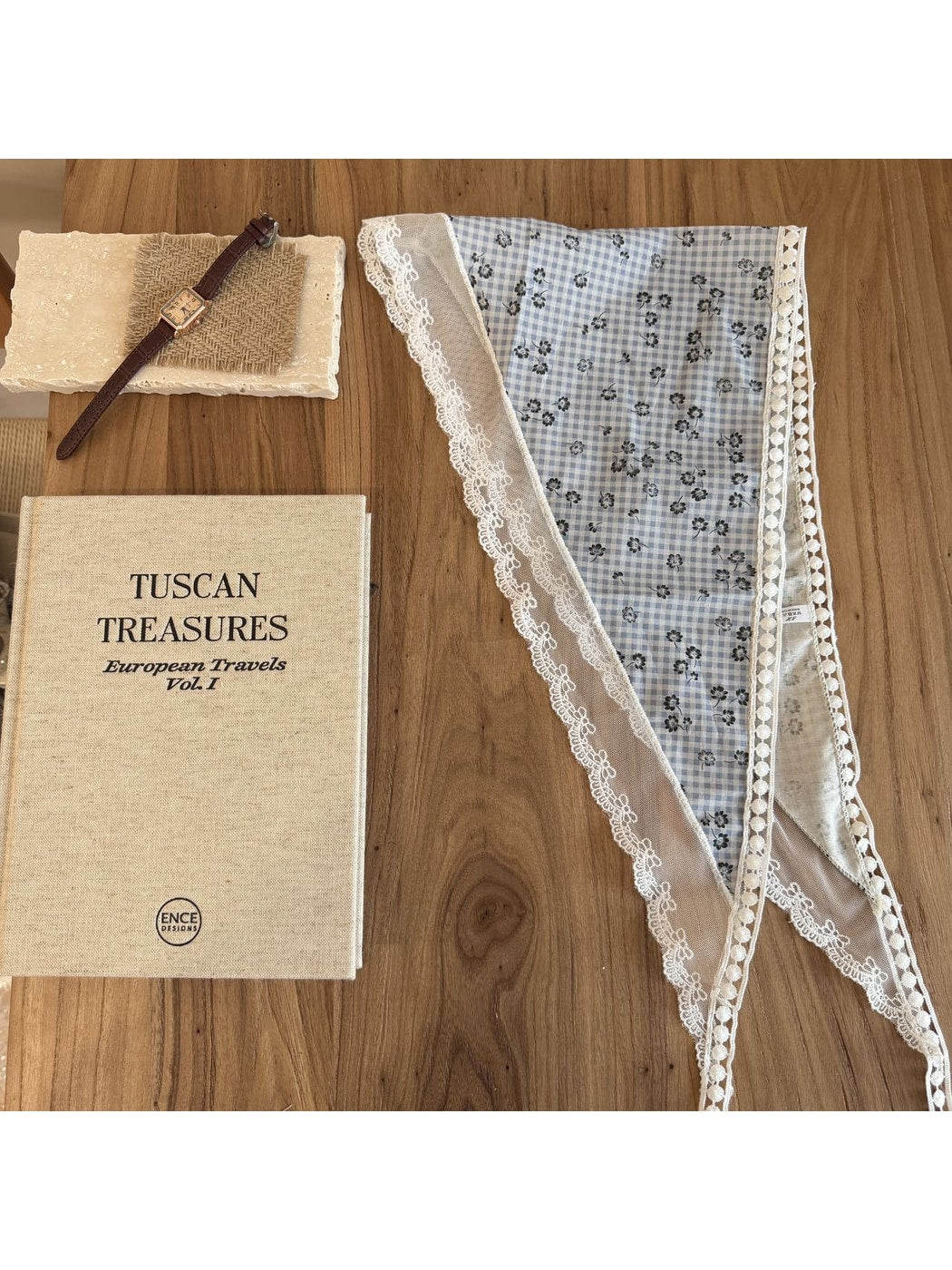 Scarvii - Floral Lace Trim Printed Triangle Bandana Scarf