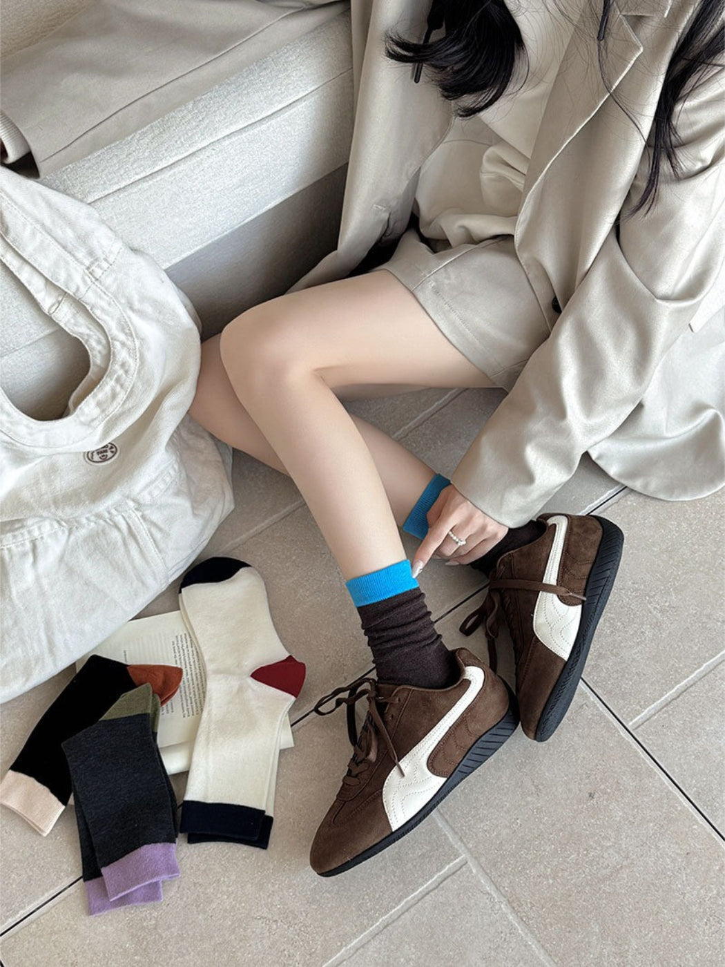 Rufia - Soft Contrast Color Crew Socks