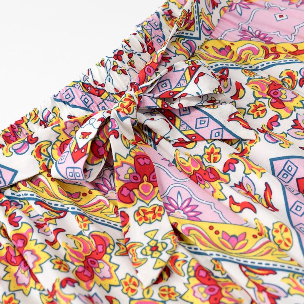 Troposa - Boho Print Top And Pants Set - Colorful & Chic