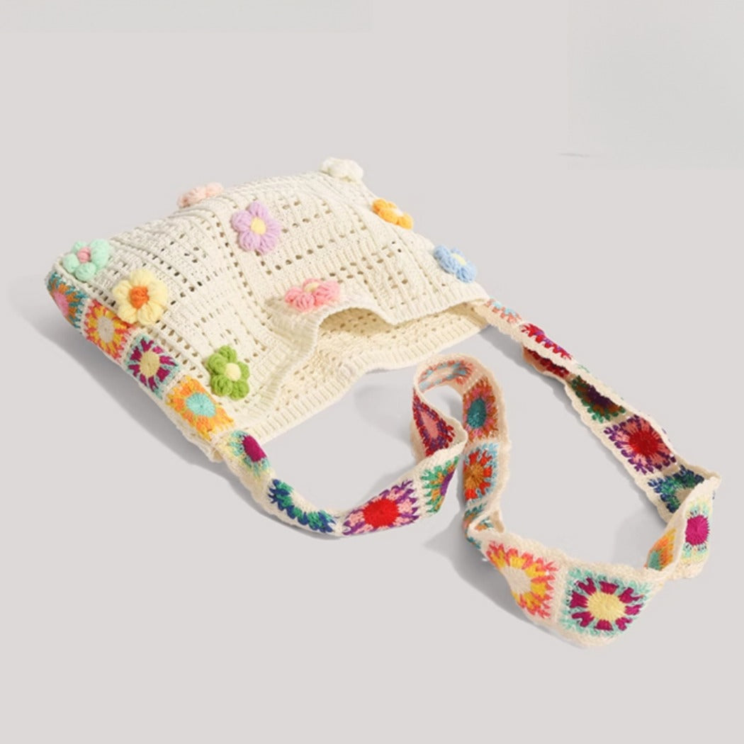 Cosbai - Floral Crochet Shoulder Bag - Summer Chic