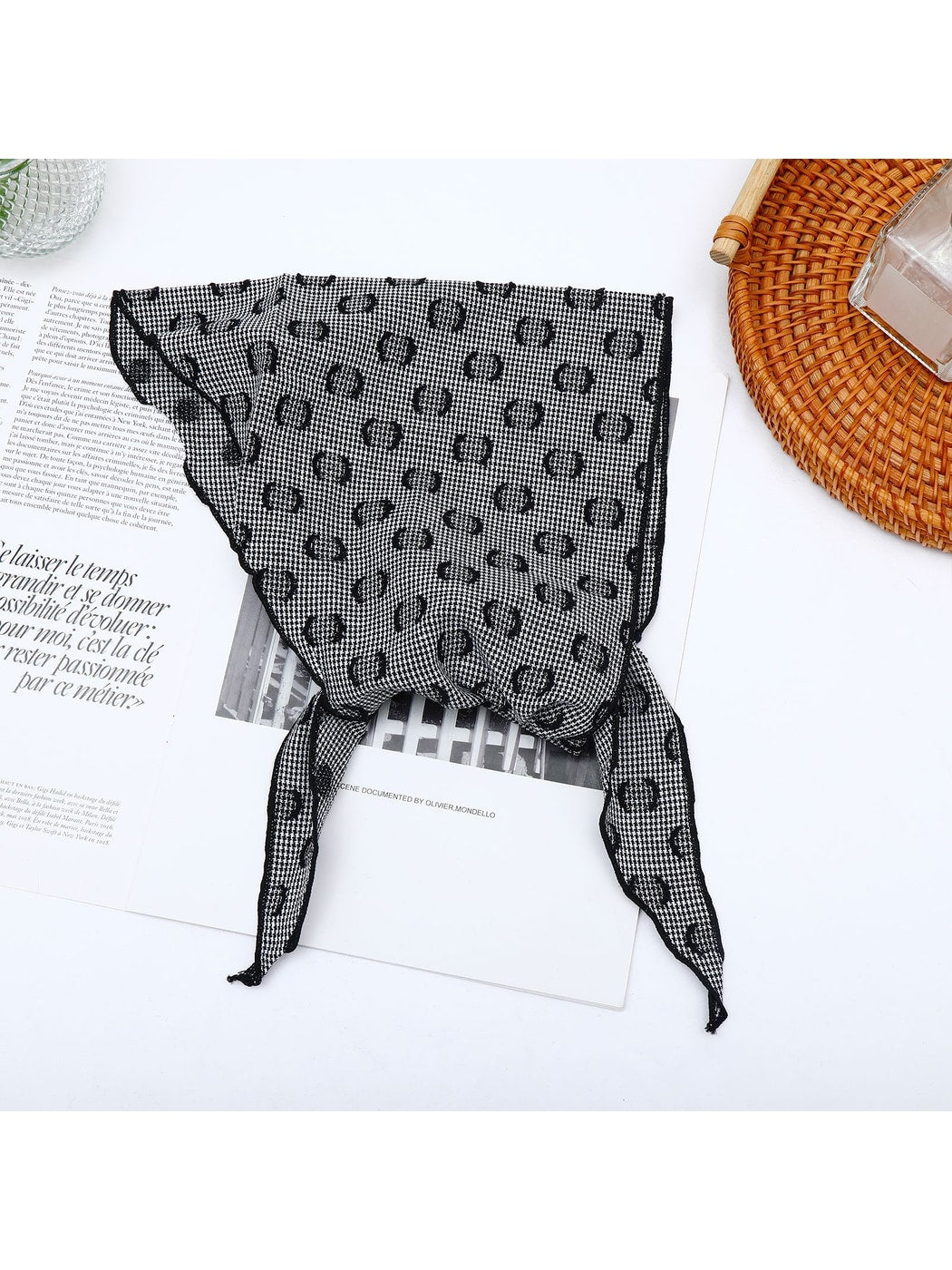 Scarvii - Printed Dot Detail Triangle Bandana