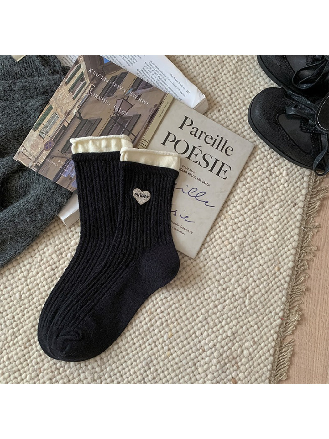 Rufia - Ribbed Heart Patch Classic Crew Socks